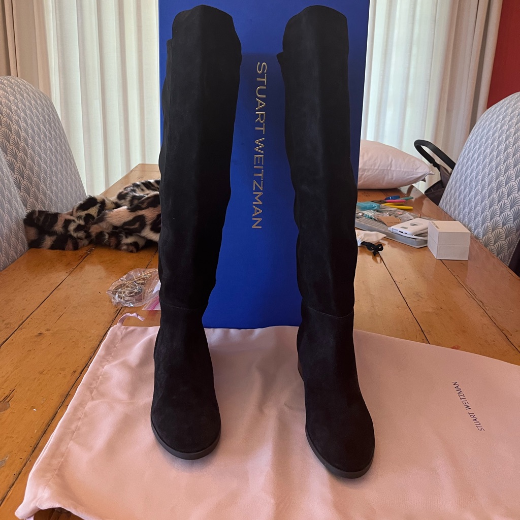 Stuart Weitzman Tall Black Suede Knee-High Boots Nwb 7.5